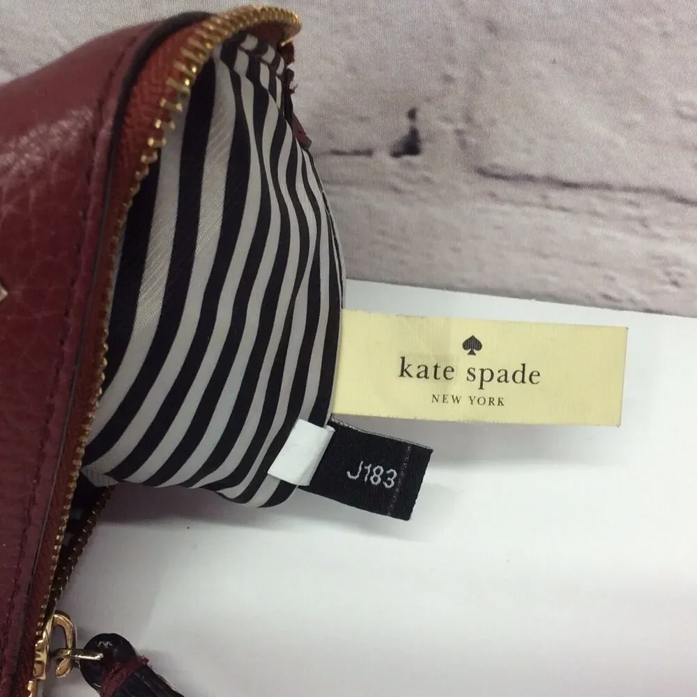 Kate Spade Pebbled Leather Wristlet Burgundy Designer Lined Zipper Clutch Wallet